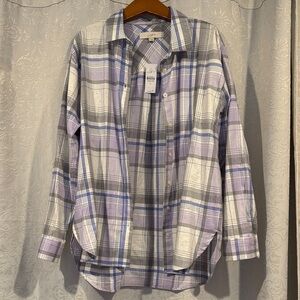 LOFT Women's Casual Plaid Shirt - Purple and Gray